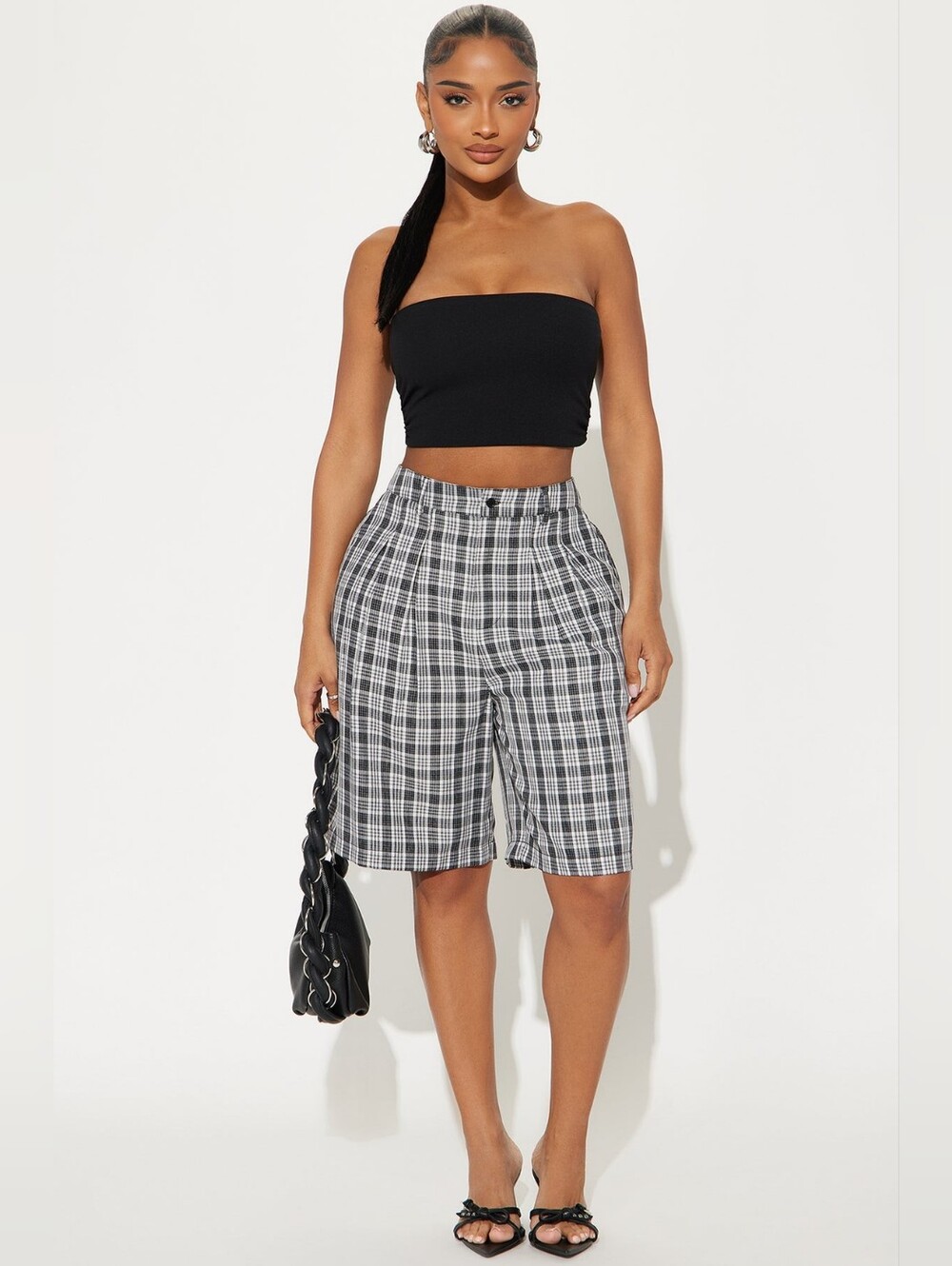 Fashion Nova CAN'T HELP MY BEHAVIOR High Waist Plaid Bermuda Jorts Culottes